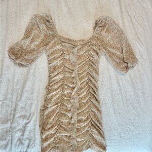 Storia Floral Puff Sleeve Mini Dress - Cream and Brown